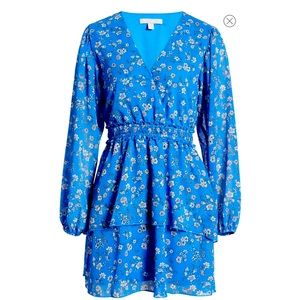 Chelsea28 Blue Floral Print Long Sleeve Minidress size XL